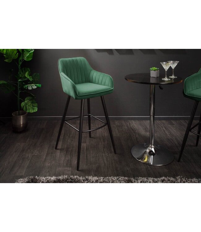 Invicta Interior Elegante barkruk TURIJN smaragdgroen fluweel met decoratieve gewatteerde barstoel met armleuning - 40436