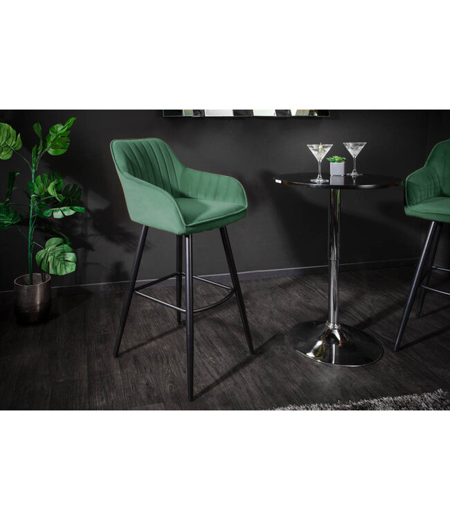 Invicta Interior Elegante barkruk TURIJN smaragdgroen fluweel met decoratieve gewatteerde barstoel met armleuning - 40436