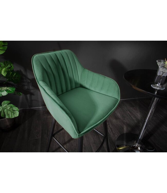 Invicta Interior Elegante barkruk TURIJN smaragdgroen fluweel met decoratieve gewatteerde barstoel met armleuning - 40436