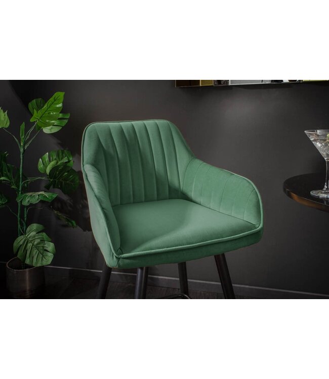 Invicta Interior Elegante barkruk TURIJN smaragdgroen fluweel met decoratieve gewatteerde barstoel met armleuning - 40436