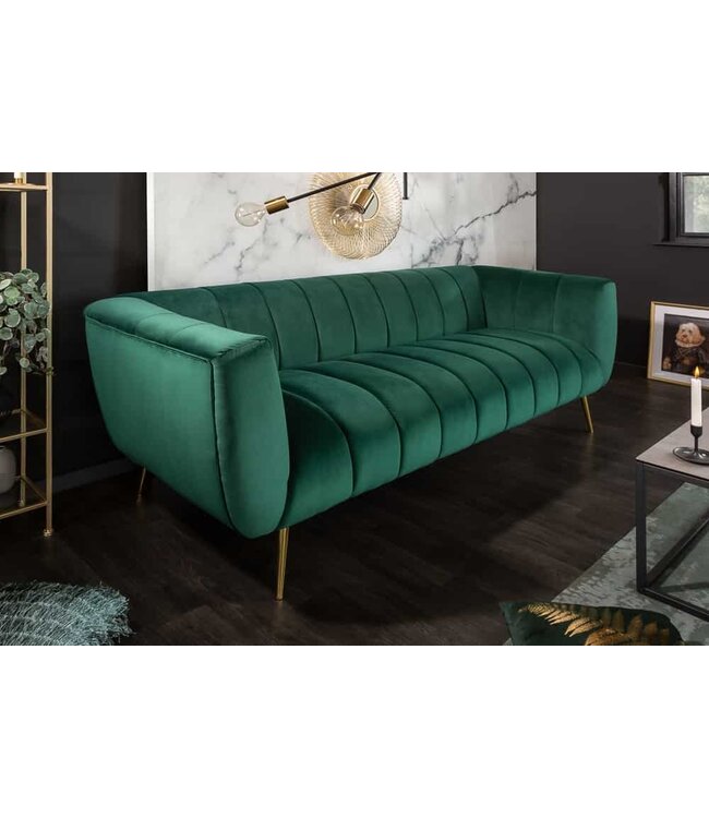 Invicta Interior Retro 3-zitsbank NOBLESSE 225cm smaragdgroen fluweel 3-zits met decoratieve quilting - 40404