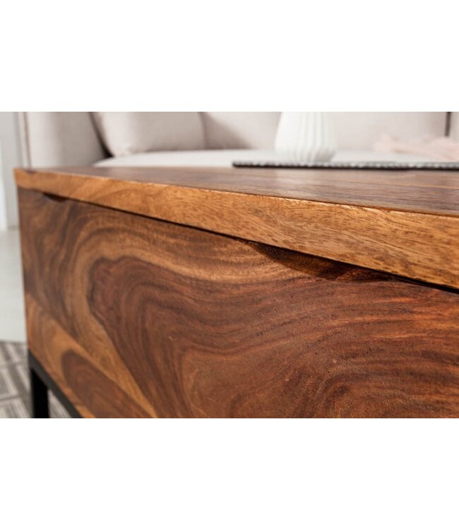 Invicta Interior In hoogte verstelbare salontafel MAKASSAR FUNCTION 110cm massief sheeshamhout met opbergruimte metaal - 40299