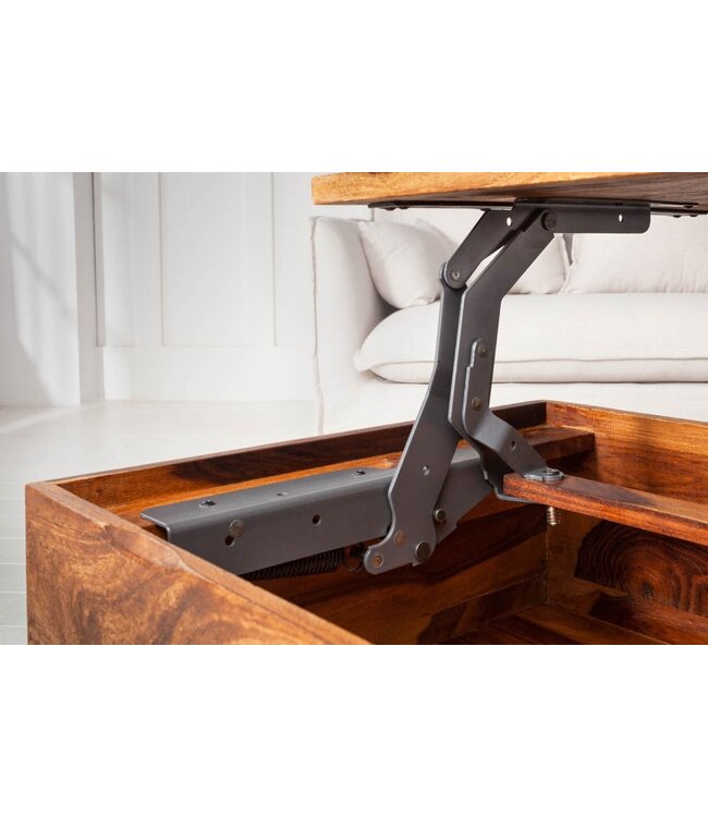 Invicta Interior In hoogte verstelbare salontafel MAKASSAR FUNCTION 110cm massief sheeshamhout met opbergruimte metaal - 40299