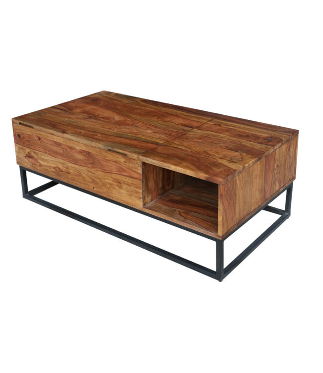 Invicta Interior In hoogte verstelbare salontafel MAKASSAR FUNCTION 110cm massief sheeshamhout met opbergruimte metaal - 40299