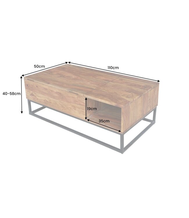 Invicta Interior In hoogte verstelbare salontafel MAKASSAR FUNCTION 110cm massief sheeshamhout met opbergruimte metaal - 40299
