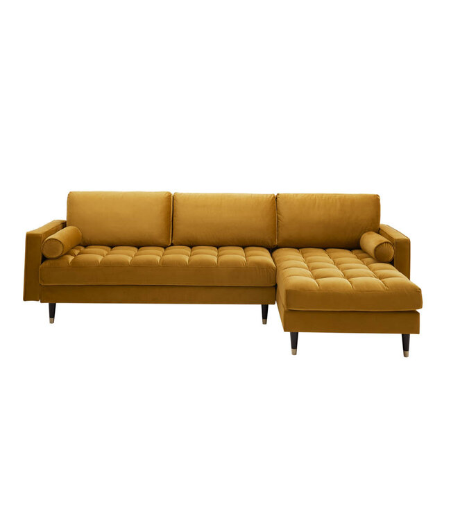 Invicta Interior Elegante hoekbank COSY VELVET 260cm mosterdgeel fluwelen veerkern 3-zitsbank - 40277