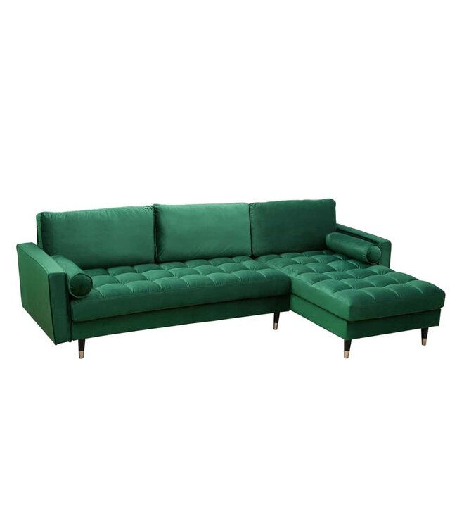 Invicta Interior Elegante hoekbank COSY VELVET 260cm smaragdgroene fluwelen veerkern 3-zitsbank - 40274