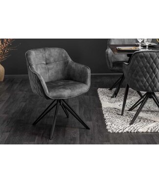 Invicta Interior Draaibare design stoel EUPHORIA donkergrijs fluweel met armleuning metalen frame zwart - 40263
