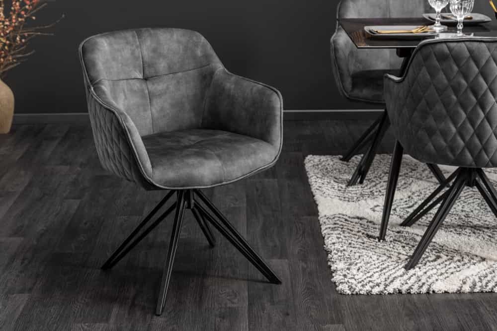 Draaibare design stoel EUPHORIA donkergrijs fluweel met armleuning metalen frame zwart - 40263