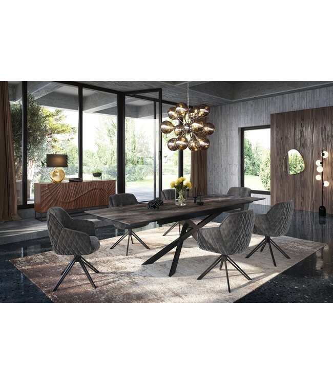 Invicta Interior Draaibare design stoel EUPHORIA donkergrijs fluweel met armleuning metalen frame zwart - 40263