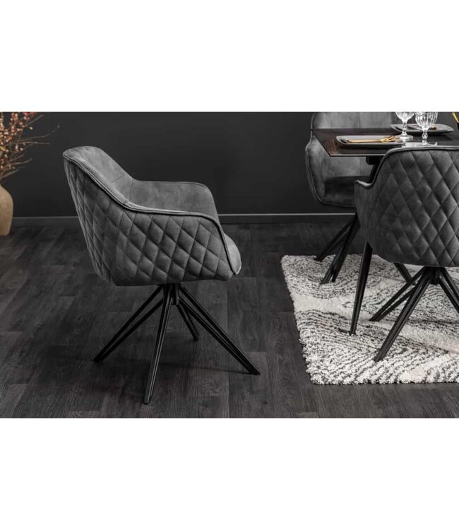 Invicta Interior Draaibare design stoel EUPHORIA donkergrijs fluweel met armleuning metalen frame zwart - 40263