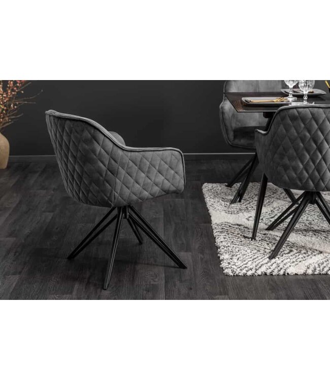 Invicta Interior Draaibare design stoel EUPHORIA donkergrijs fluweel met armleuning metalen frame zwart - 40263