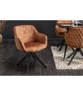 Invicta Interior Draaibare design stoel EUPHORIA bruin fluweel met armleuning metalen frame zwart - 40262