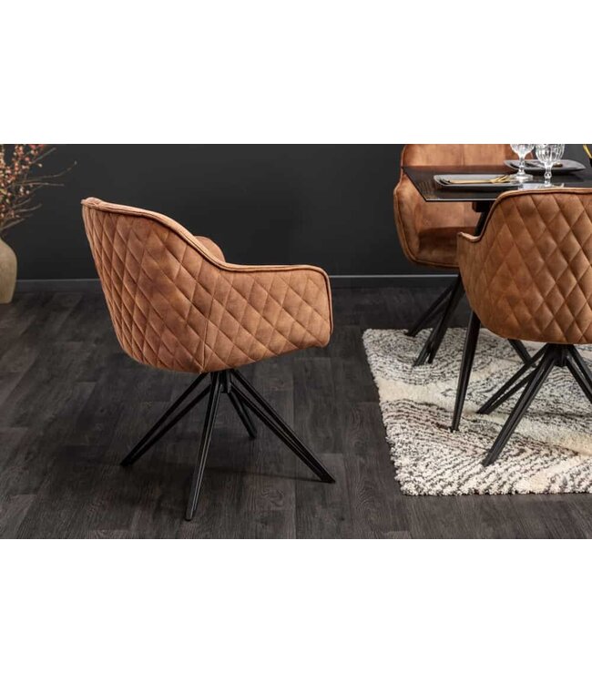 Invicta Interior Draaibare design stoel EUPHORIA bruin fluweel met armleuning metalen frame zwart - 40262