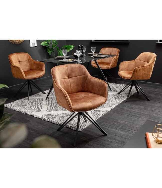 Invicta Interior Draaibare design stoel EUPHORIA bruin fluweel met armleuning metalen frame zwart - 40262