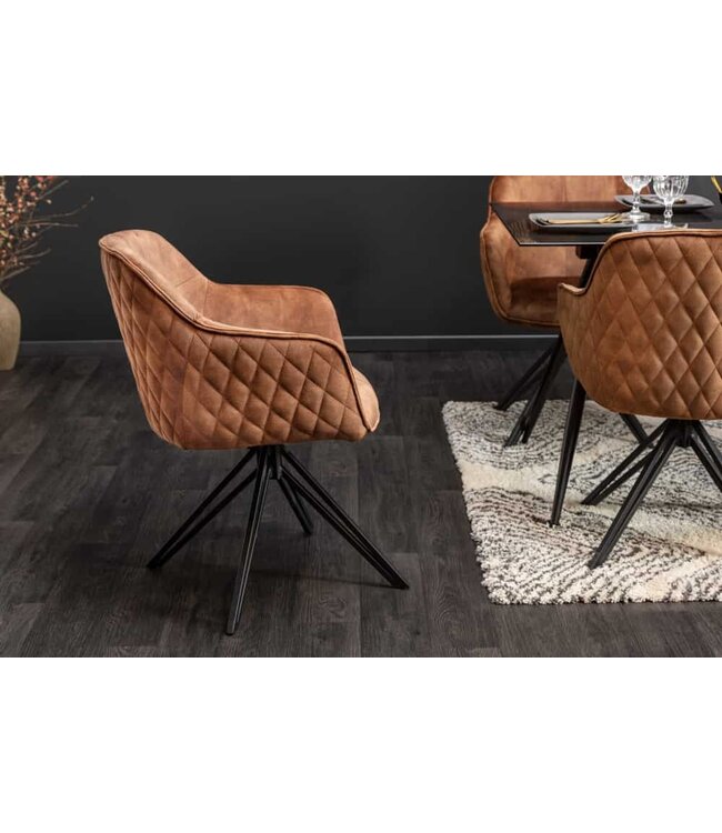 Invicta Interior Draaibare design stoel EUPHORIA bruin fluweel met armleuning metalen frame zwart - 40262