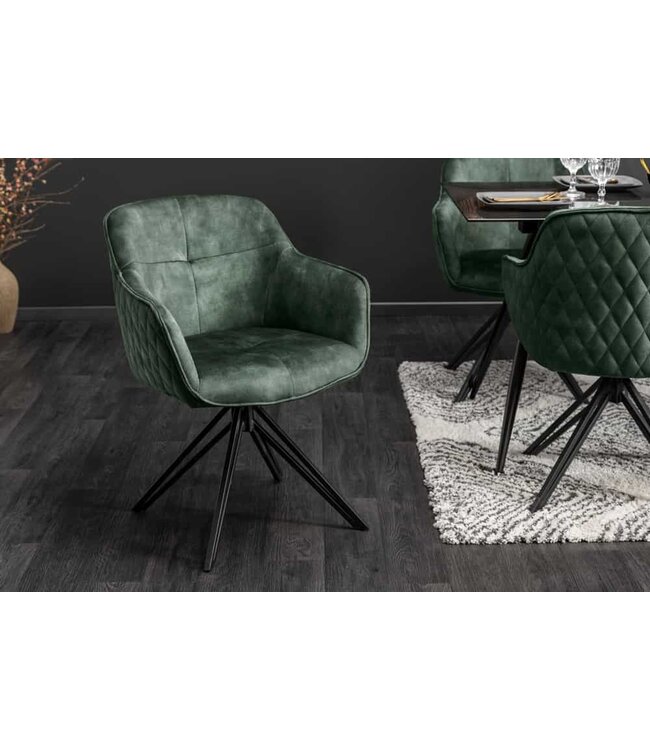 Invicta Interior Draaibare design stoel EUPHORIA donkergroen fluweel met armleuning metalen frame zwart - 40261