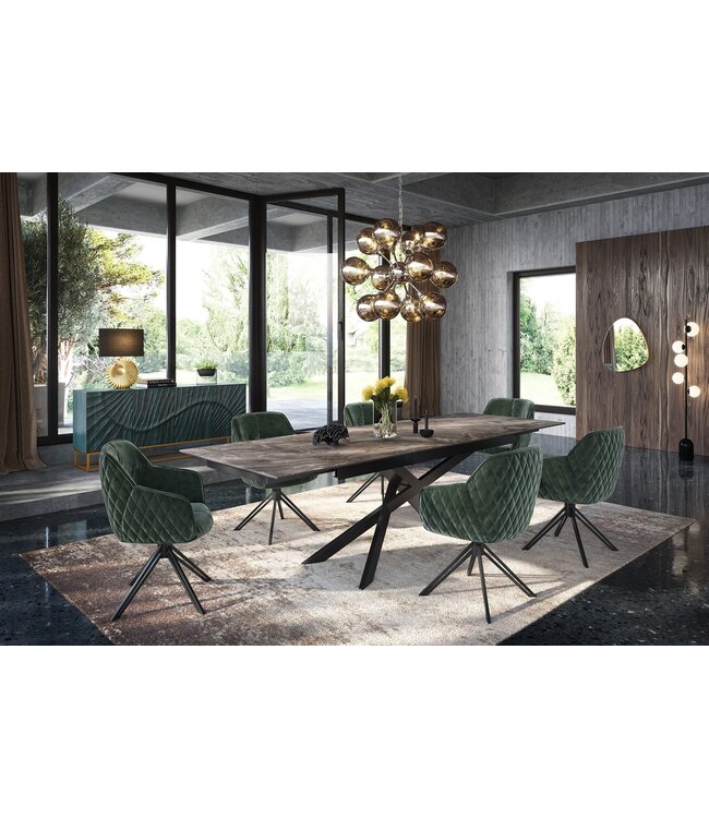 Invicta Interior Draaibare design stoel EUPHORIA donkergroen fluweel met armleuning metalen frame zwart - 40261