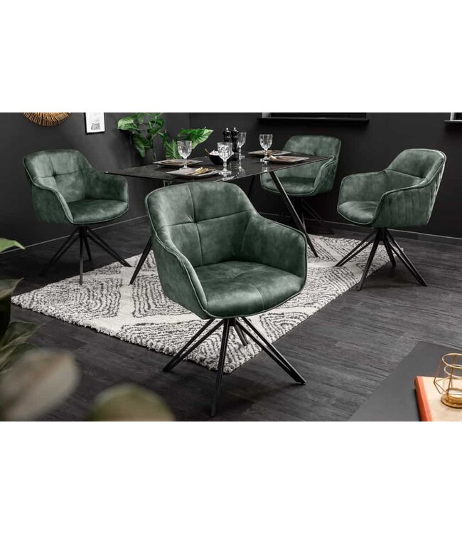 Invicta Interior Draaibare design stoel EUPHORIA donkergroen fluweel met armleuning metalen frame zwart - 40261