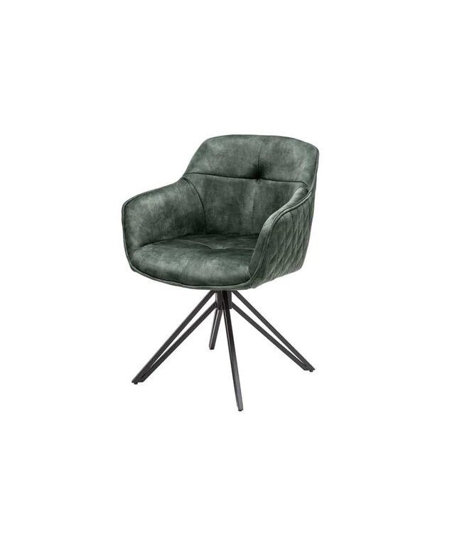 Invicta Interior Draaibare design stoel EUPHORIA donkergroen fluweel met armleuning metalen frame zwart - 40261