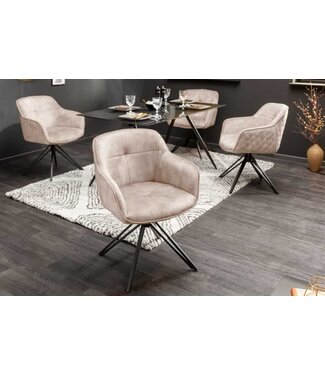 Invicta Interior Draaibare design stoel EUPHORIA champagne grijs fluweel met armleuning metalen frame zwart - 40259