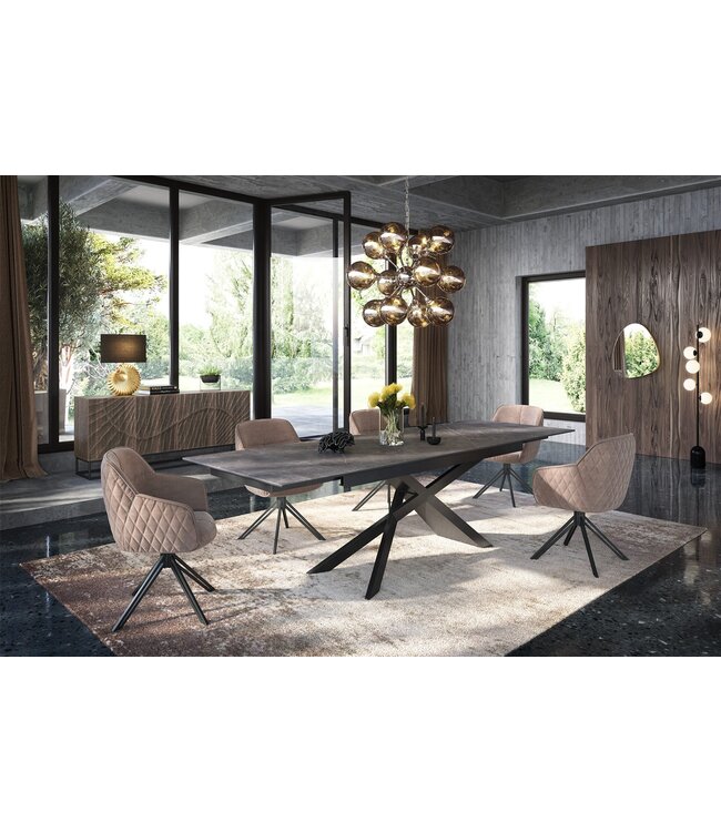 Invicta Interior Draaibare design stoel EUPHORIA champagne grijs fluweel met armleuning metalen frame zwart - 40259