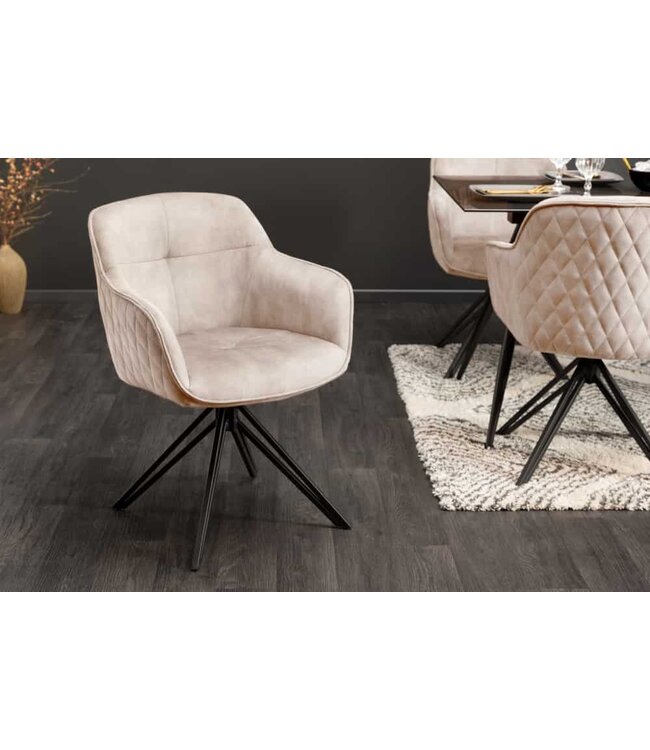 Invicta Interior Draaibare design stoel EUPHORIA champagne grijs fluweel met armleuning metalen frame zwart - 40259