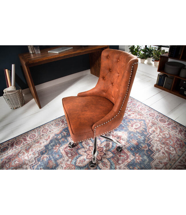 Invicta Interior In hoogte verstelbare bureaustoel VICTORIAN vintage lichtbruin met Chesterfield-quilt - 40166