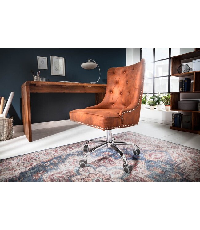 Invicta Interior In hoogte verstelbare bureaustoel VICTORIAN vintage lichtbruin met Chesterfield-quilt - 40166