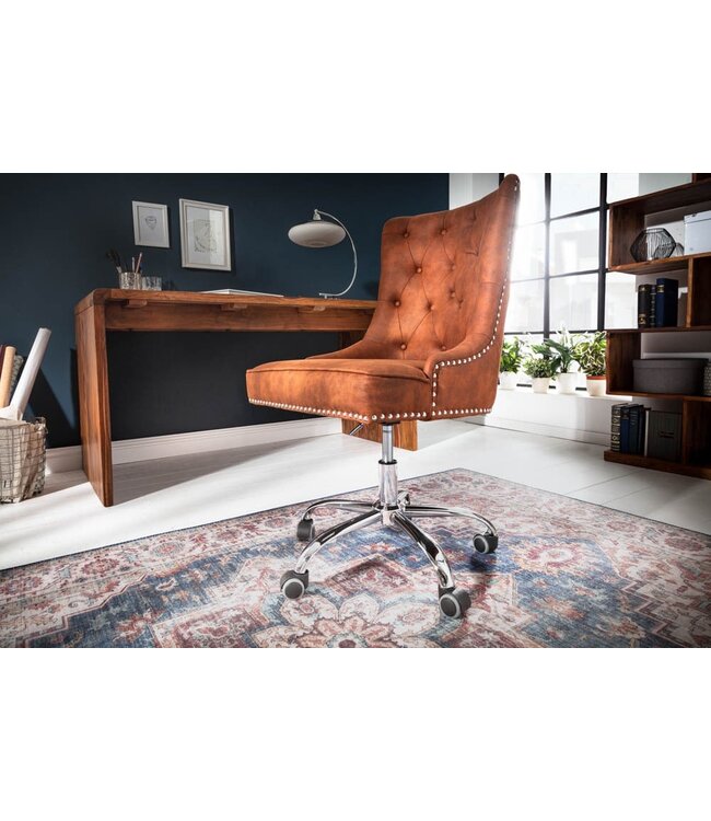 Invicta Interior In hoogte verstelbare bureaustoel VICTORIAN vintage lichtbruin met Chesterfield-quilt - 40166