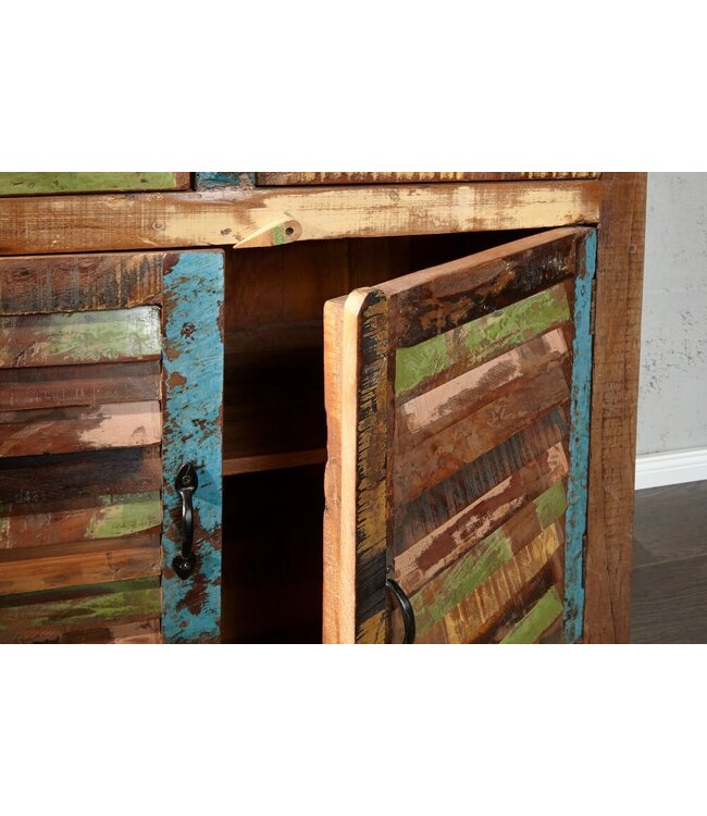 Invicta Interior Uniek dressoir JAKARTA 160cm kleurrijk gerecycled massief hout van vissersboten - 40126