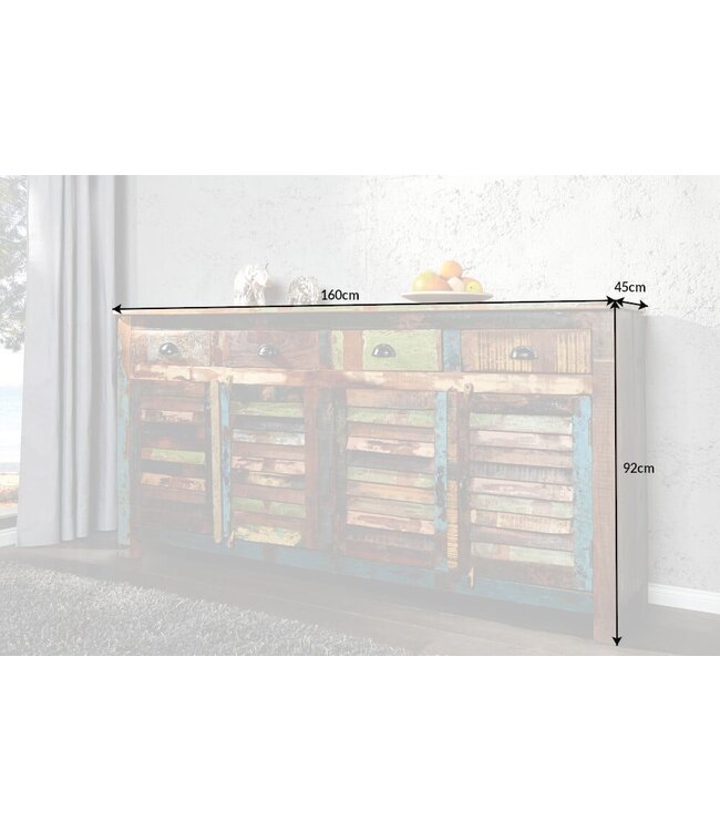 Invicta Interior Uniek dressoir JAKARTA 160cm kleurrijk gerecycled massief hout van vissersboten - 40126