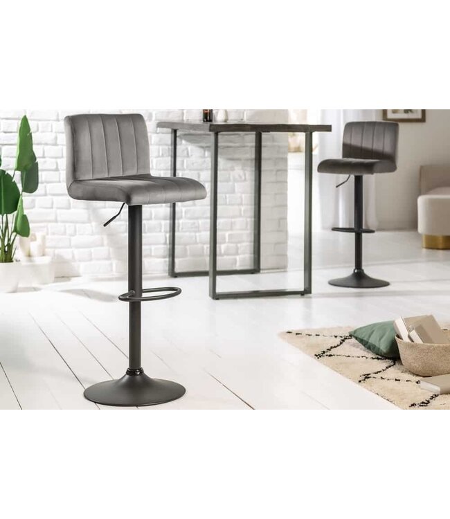 Invicta Interior Draaibare retro barkruk PORTLAND grijs fluwelen barkruk - 40125