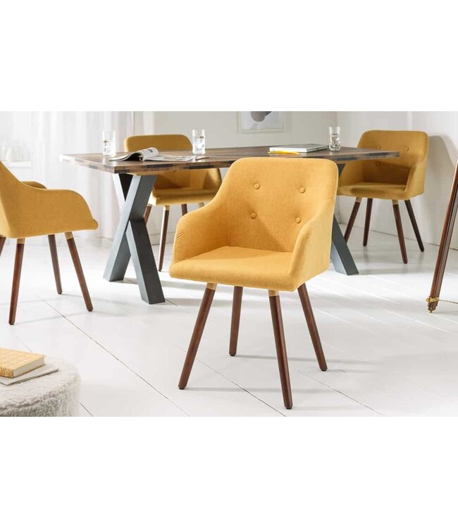 Invicta Interior Design klassieke stoel SCANDINAVIA MEESTERSTUK mosterdgeel met armleuning - 40124