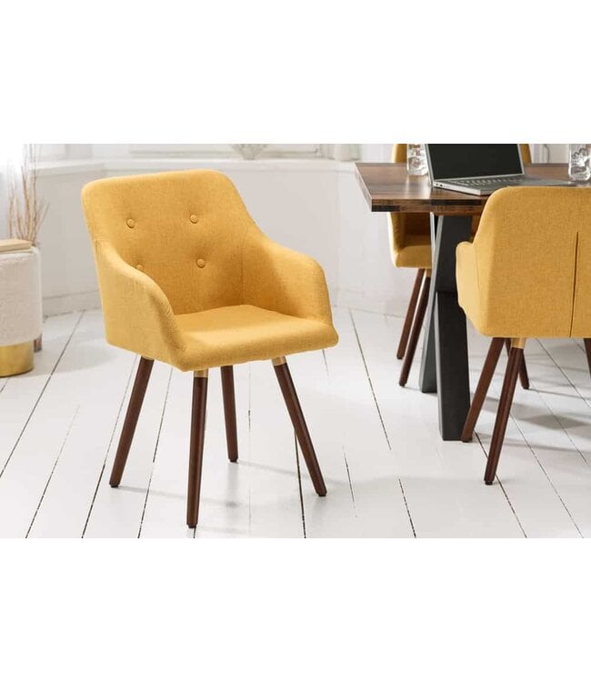 Invicta Interior Design klassieke stoel SCANDINAVIA MEESTERSTUK mosterdgeel met armleuning - 40124