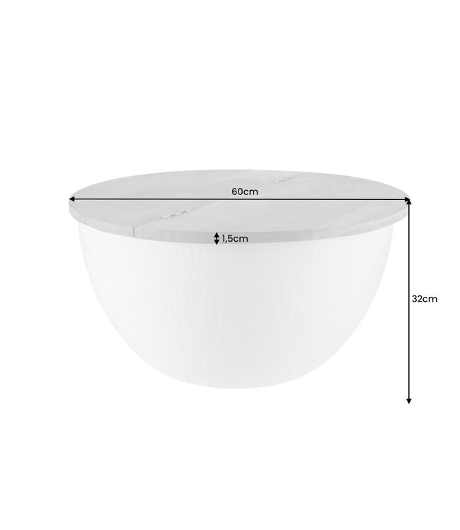 Invicta Interior Ronde salontafel ORIENT STORAGE 60cm zilver acaciahout met opbergruimte handgemaakt gehamerd - 40109