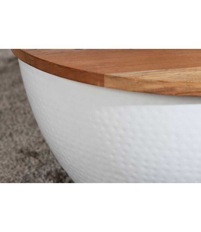 Invicta Interior Ronde salontafel ORIENT STORAGE 60cm wit acaciahout met opbergruimte handgemaakt gehamerd - 40108