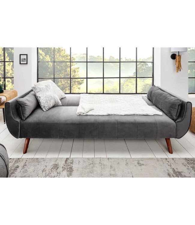 Invicta Interior Retro slaapbank DIVANI 220cm zilvergrijs fluweel 3-zitsbank met bedfunctie - 40087