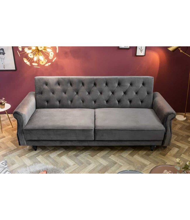 Invicta Interior Chesterfield 3-zitsbank MAISON BELLE AFFAIRE 220cm grijs fluweel 3-zits met slaapfunctie - 40083