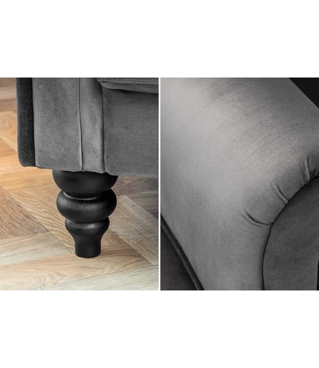 Invicta Interior Chesterfield 3-zitsbank MAISON BELLE AFFAIRE 220cm grijs fluweel 3-zits met slaapfunctie - 40083