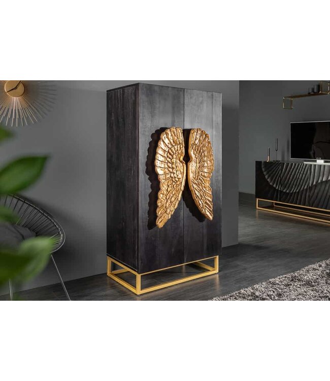 Invicta Interior Extravagant dressoir ANGEL 140cm zwart mangohout met gouden vleugels - 40056