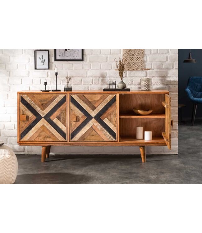 Invicta Interior Elegant dressoir LONG ISLAND 160cm mangohoutlook met retro patroon - 40053