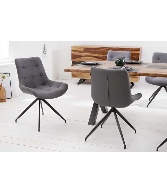 Invicta Interior Design stoel DIVANI lichtgrijs metalen frame zwart in retrostijl - 40017