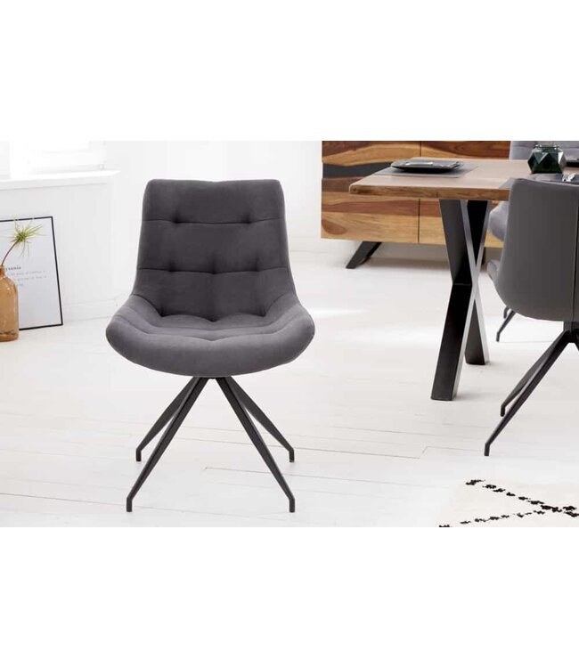 Invicta Interior Design stoel DIVANI lichtgrijs metalen frame zwart in retrostijl - 40017