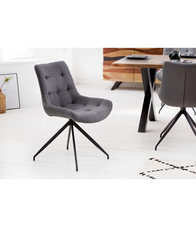 Invicta Interior Design stoel DIVANI lichtgrijs metalen frame zwart in retrostijl - 40017