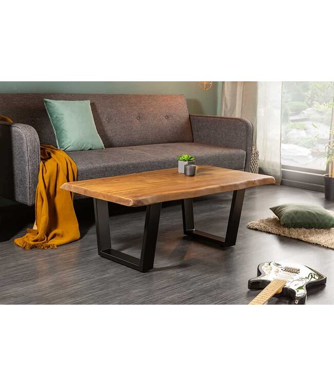 Invicta Interior Massief houten boomstam salontafel MAMMUT 110 cm acacia zwart metalen frame 3,5 cm tafelblad - 40014