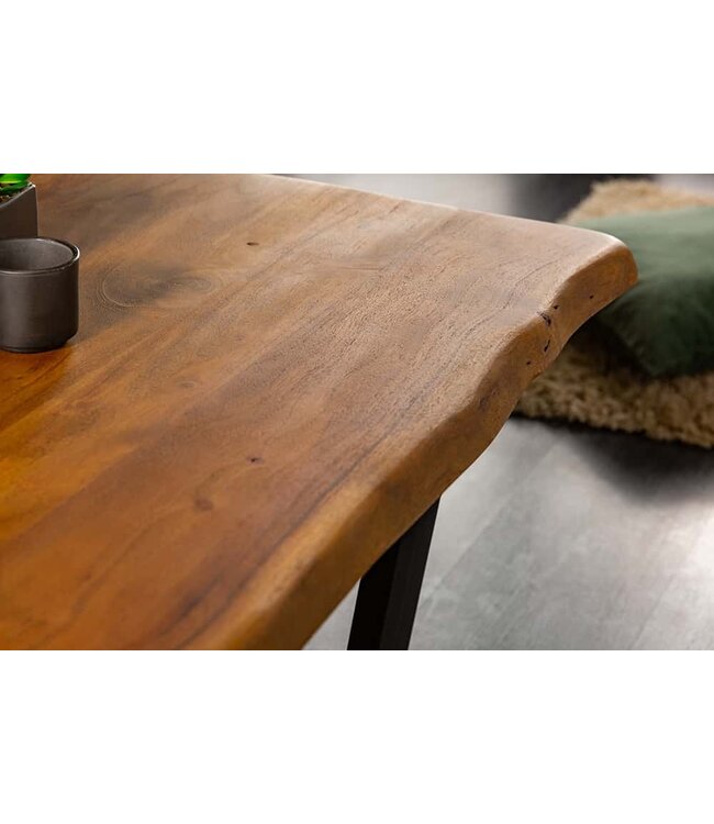 Invicta Interior Massief houten boomstam salontafel MAMMUT 110 cm acacia zwart metalen frame 3,5 cm tafelblad - 40014