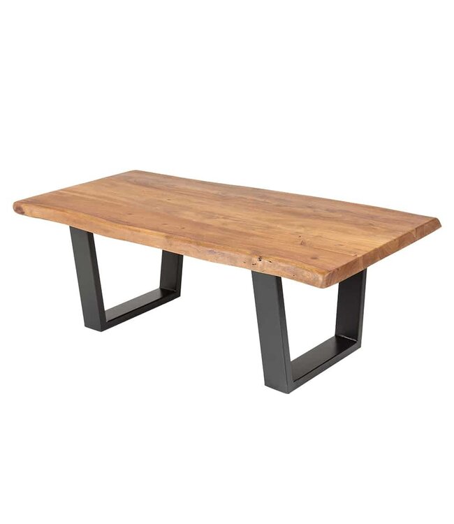 Invicta Interior Massief houten boomstam salontafel MAMMUT 110 cm acacia zwart metalen frame 3,5 cm tafelblad - 40014