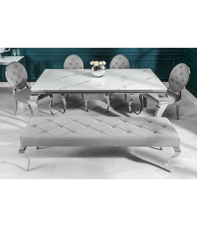 Invicta Interior Design eettafel MODERN BAROQUE 200cm wit chroom glasblad marmer roestvrijstalen poten - 39996
