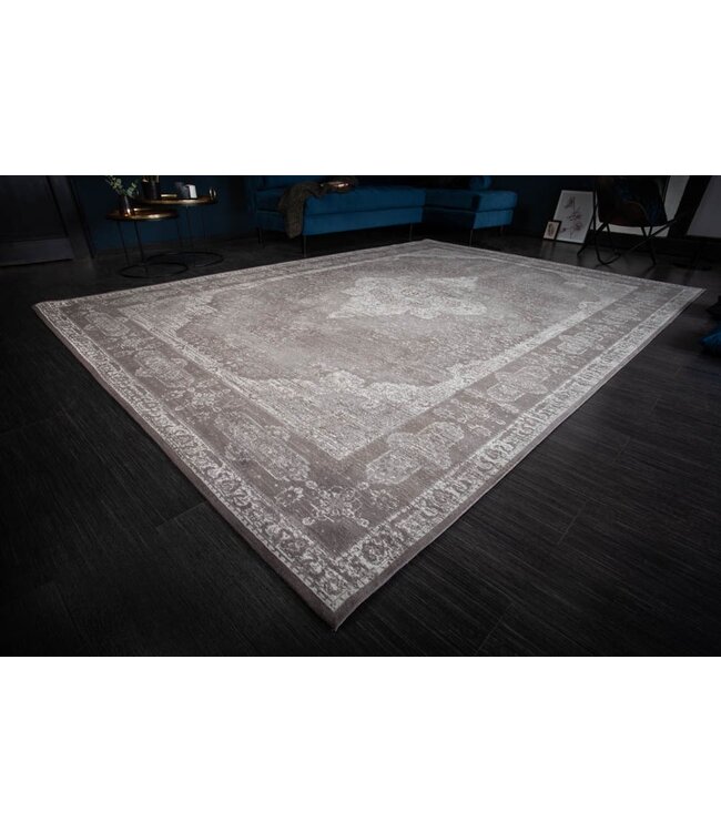 Invicta Interior Oosters katoenen vloerkleed PURE UNIQUE XXL 350x240cm antiek lichtgrijs geometrisch patroon - 39980